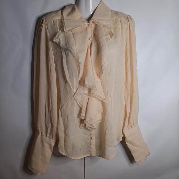 Metrostyle Cream Ruffle Front Blouse - Picture 2 of 13